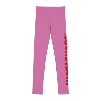 WORNWORD Kids™ ColorVibeZ™ Youth Leggings - Pink with Red Script