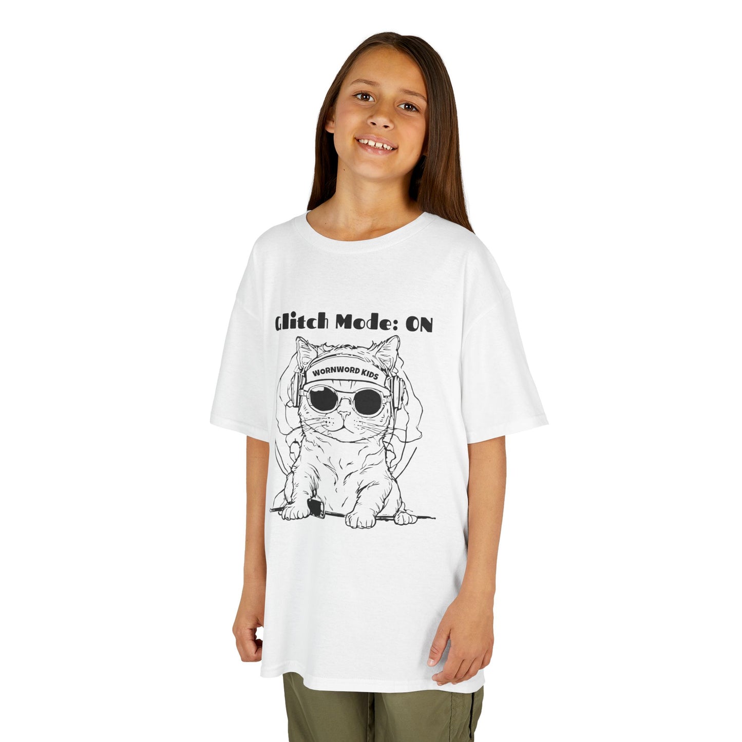 WORNWORD Kids™ Youth Mid-Weight Tee - Cyber Cat "Glitch Mode: On"