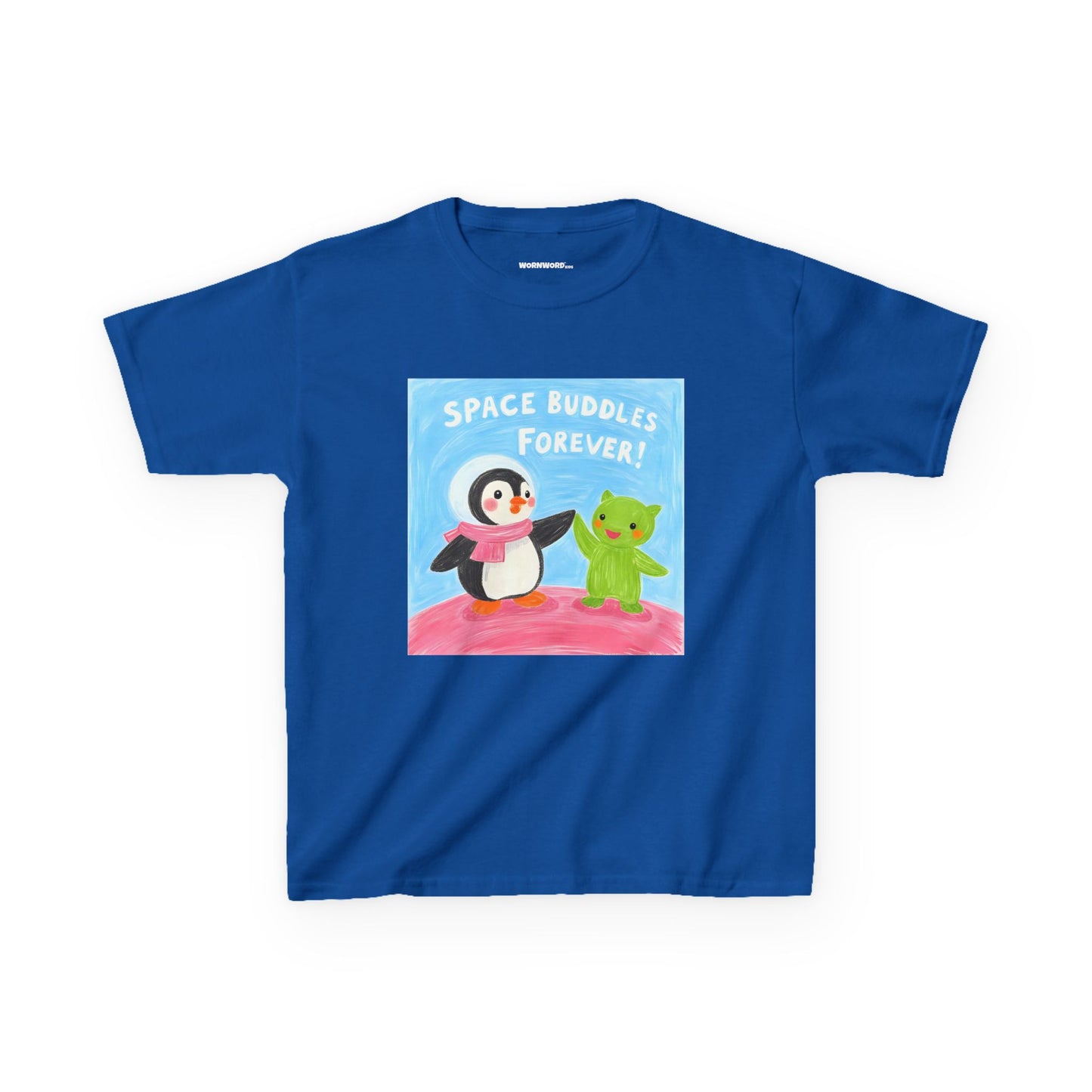 WORNWORD Kids Mid-Weight Tee - Penguin "Space Buddies Forever!"