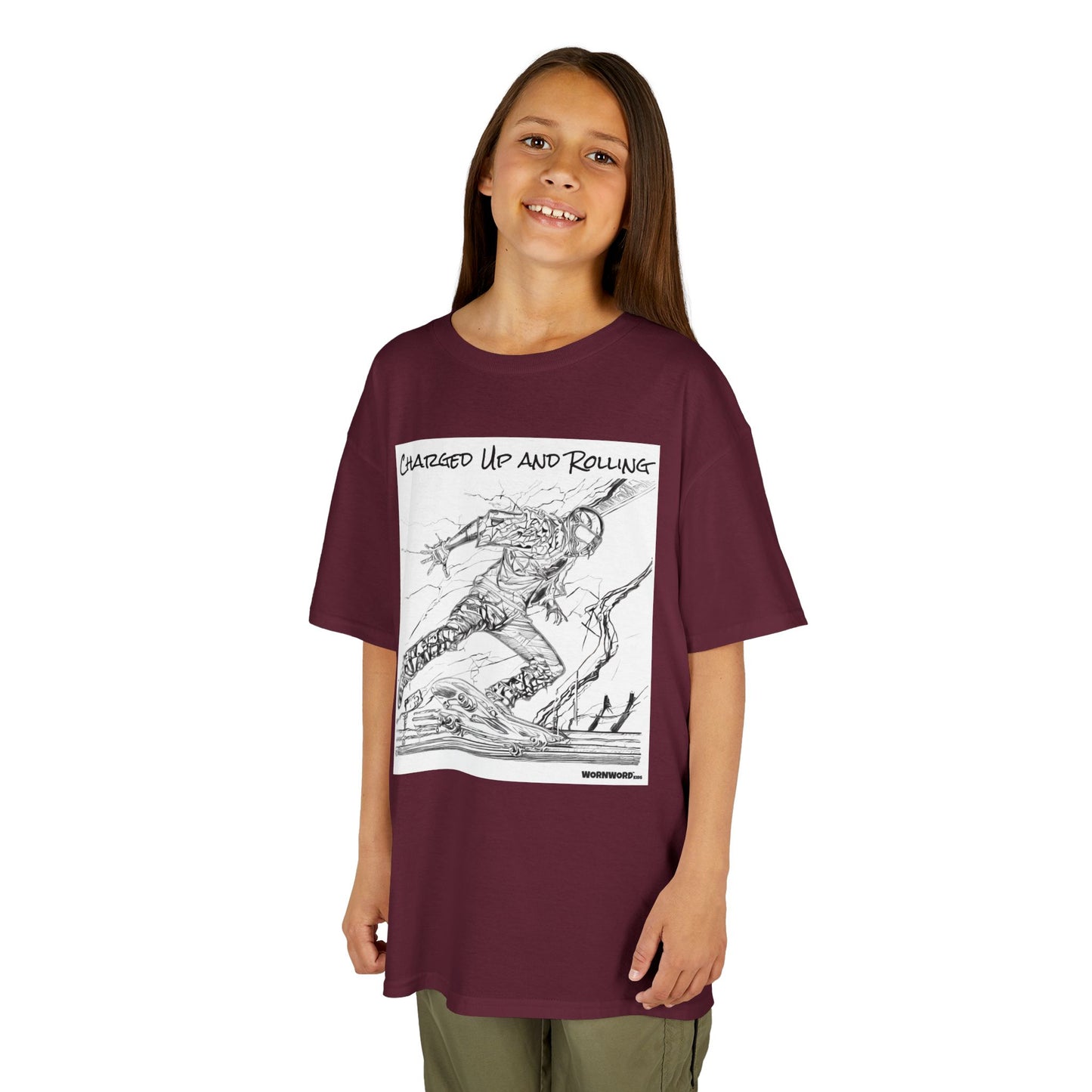 WORNWORD Kids™ Youth Mid-Weight Tee - Lightning Bolt "Charged Up and Rolling!"