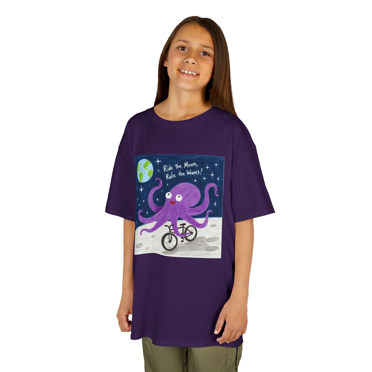 WORNWORD Kids Mid-Weight Tee - Octopus "Ride the Moon. Rule the Waves!"