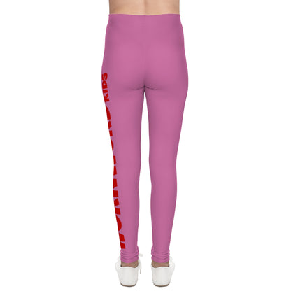 WORNWORD Kids™ ColorVibeZ™ Youth Leggings - Pink with Red Script