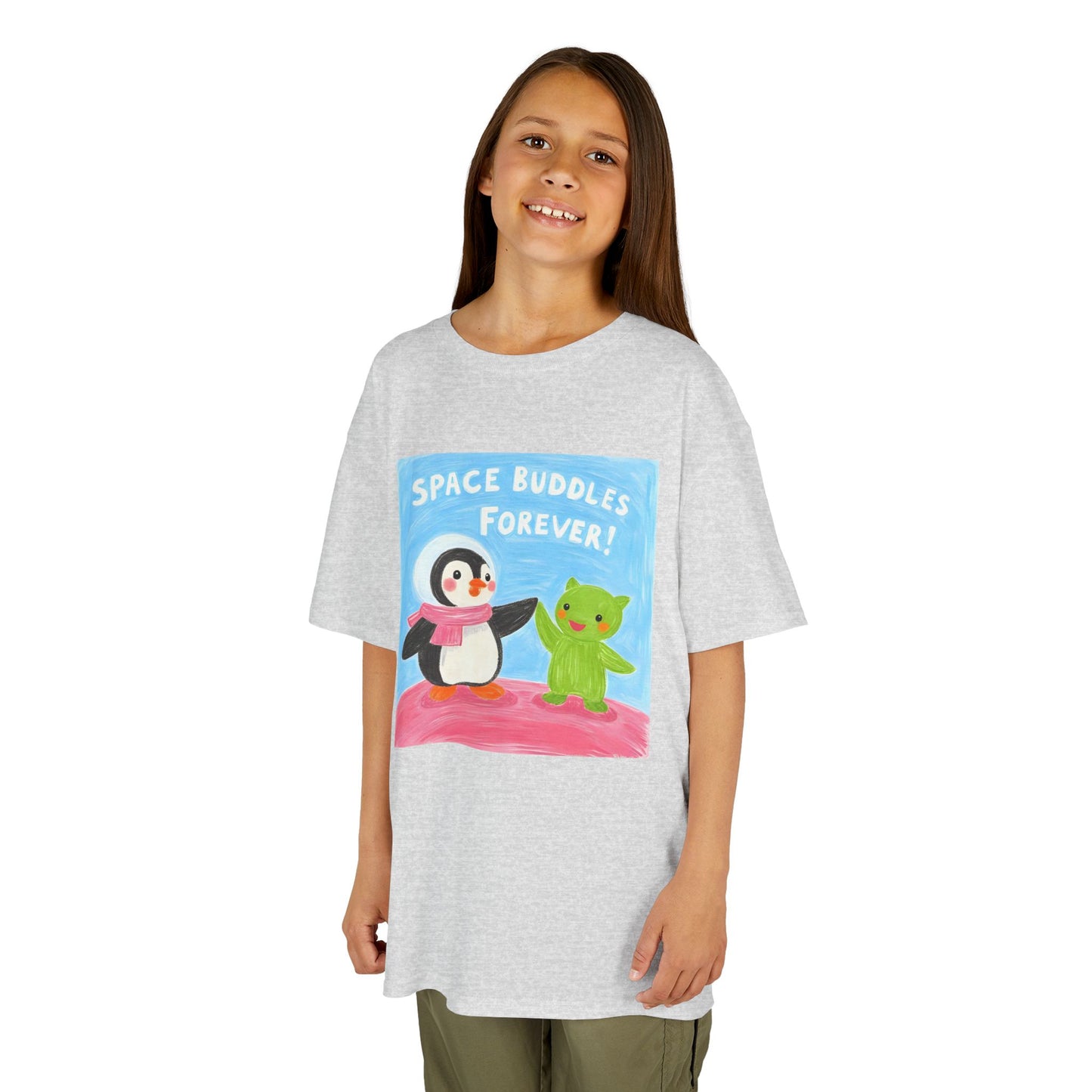 WORNWORD Kids Mid-Weight Tee - Penguin "Space Buddies Forever!"