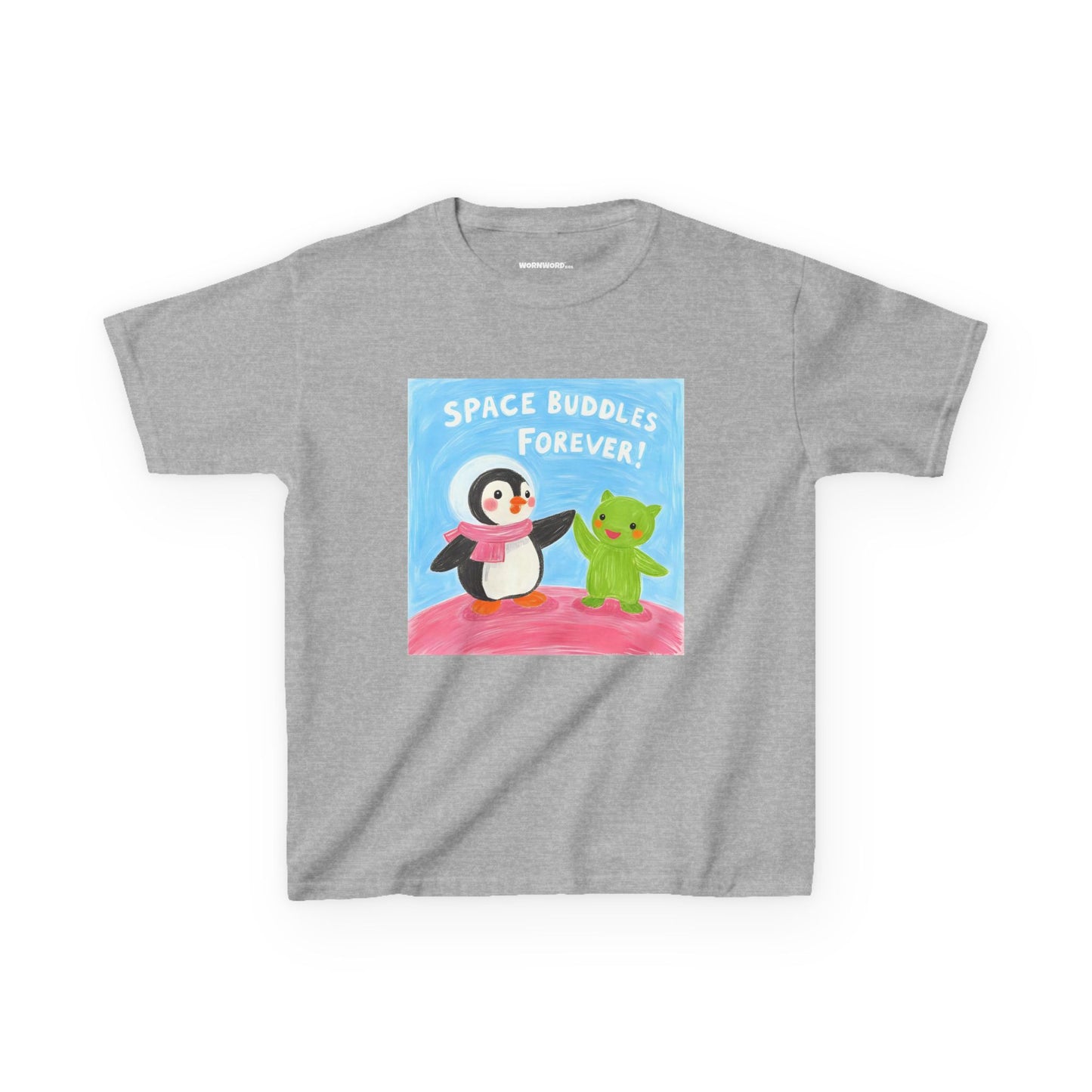 WORNWORD Kids Mid-Weight Tee - Penguin "Space Buddies Forever!"