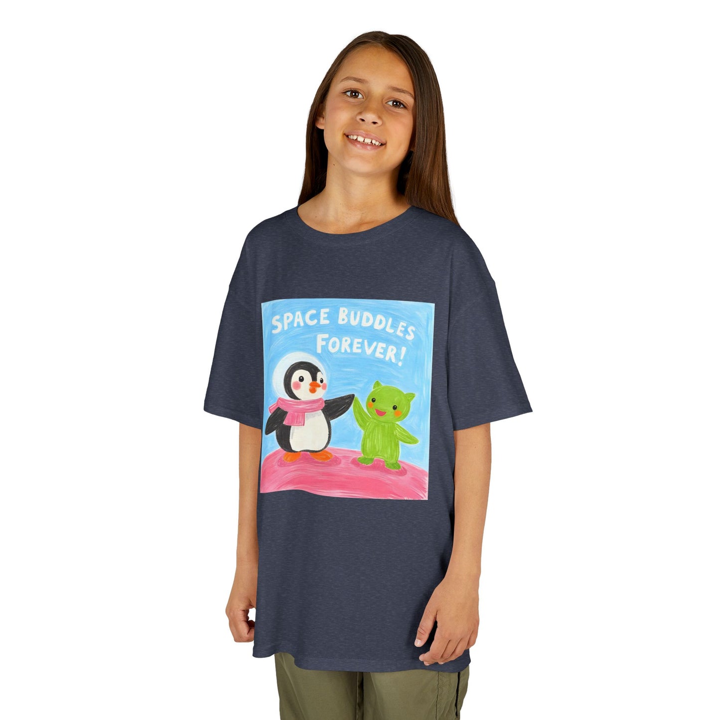 WORNWORD Kids Mid-Weight Tee - Penguin "Space Buddies Forever!"