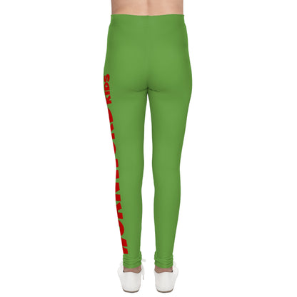 WORNWORD Kids™ ColorVibeZ™ Youth Leggings - Green with Red Script