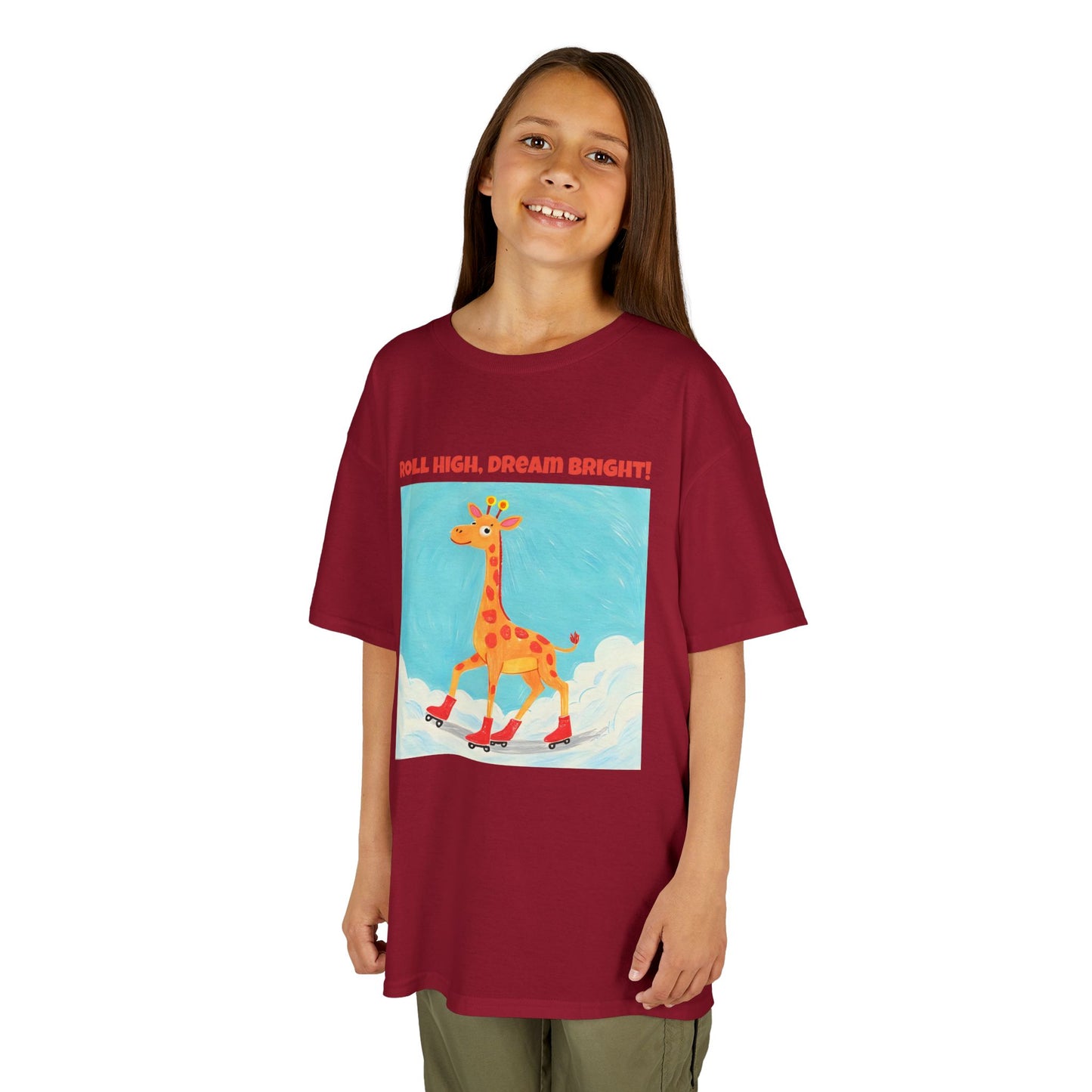 WORNWORD Kids Mid-Weight Tee - Giraffe "Roll High. Dream Bright!"