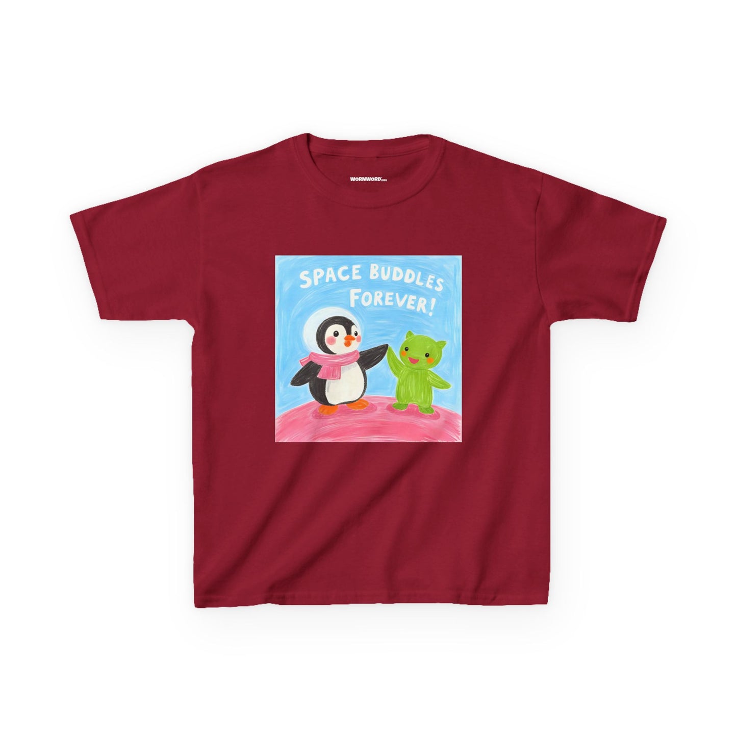 WORNWORD Kids Mid-Weight Tee - Penguin "Space Buddies Forever!"