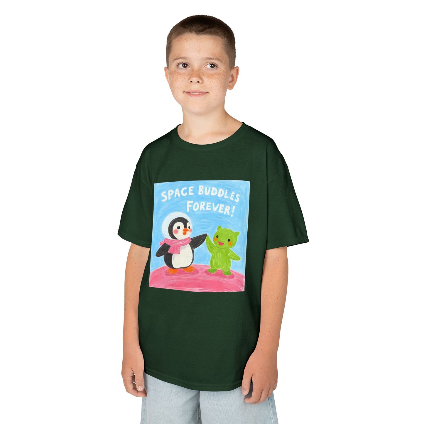 WORNWORD Kids Mid-Weight Tee - Penguin "Space Buddies Forever!"
