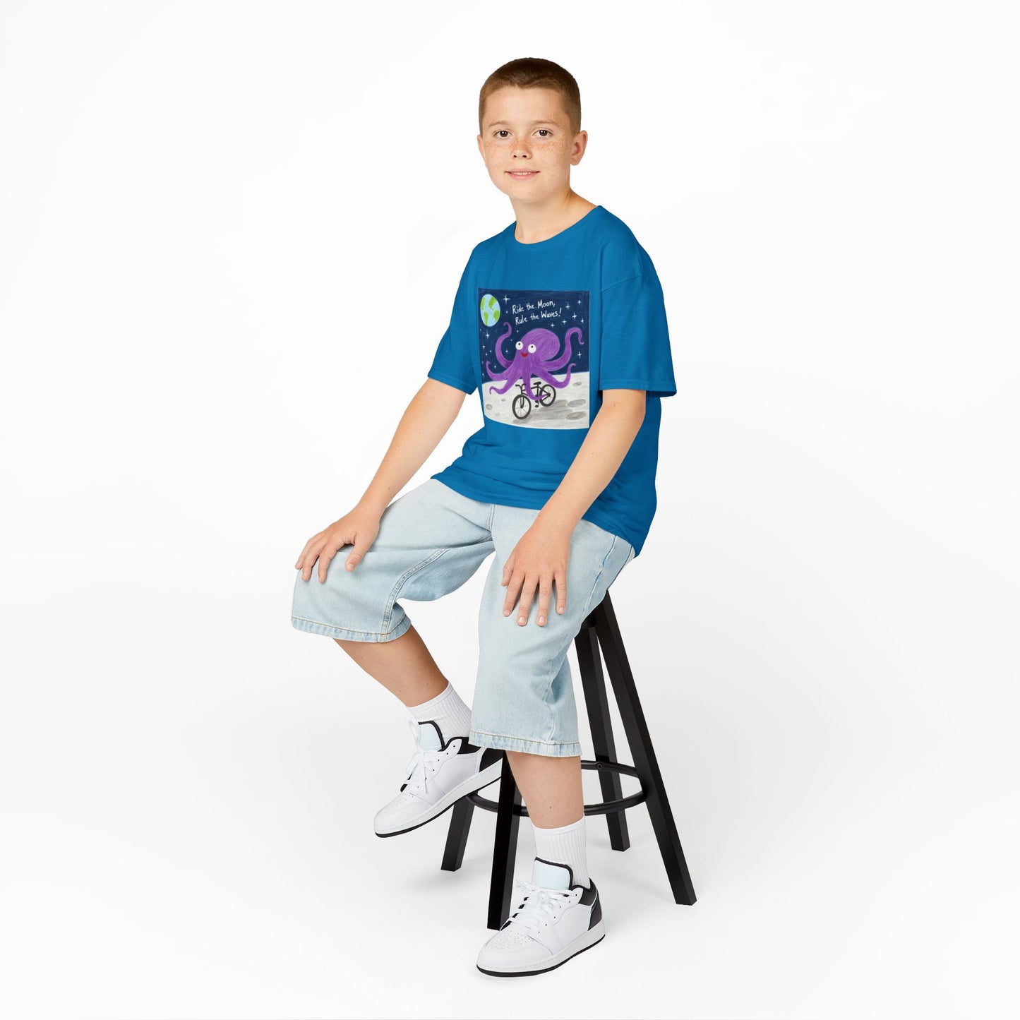 WORNWORD Kids Mid-Weight Tee - Octopus "Ride the Moon. Rule the Waves!"