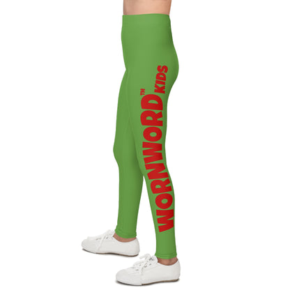 WORNWORD Kids™ ColorVibeZ™ Youth Leggings - Green with Red Script