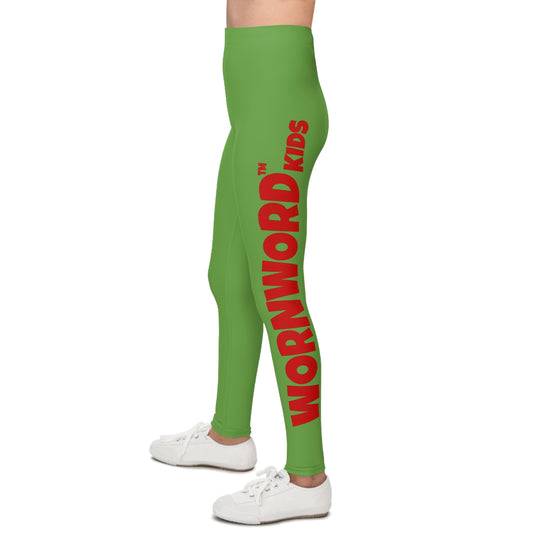WORNWORD Kids™ ColorVibeZ™ Youth Leggings - Green with Red Script