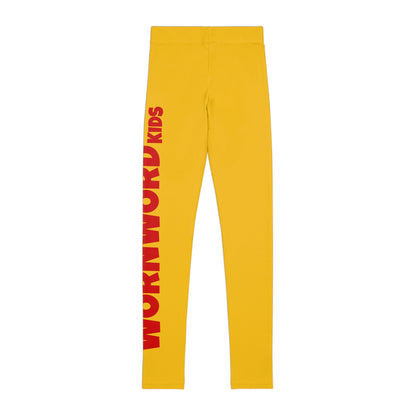 WORNWORD Kids™ ColorVibeZ™ Youth Leggings - Yellow with Red Script