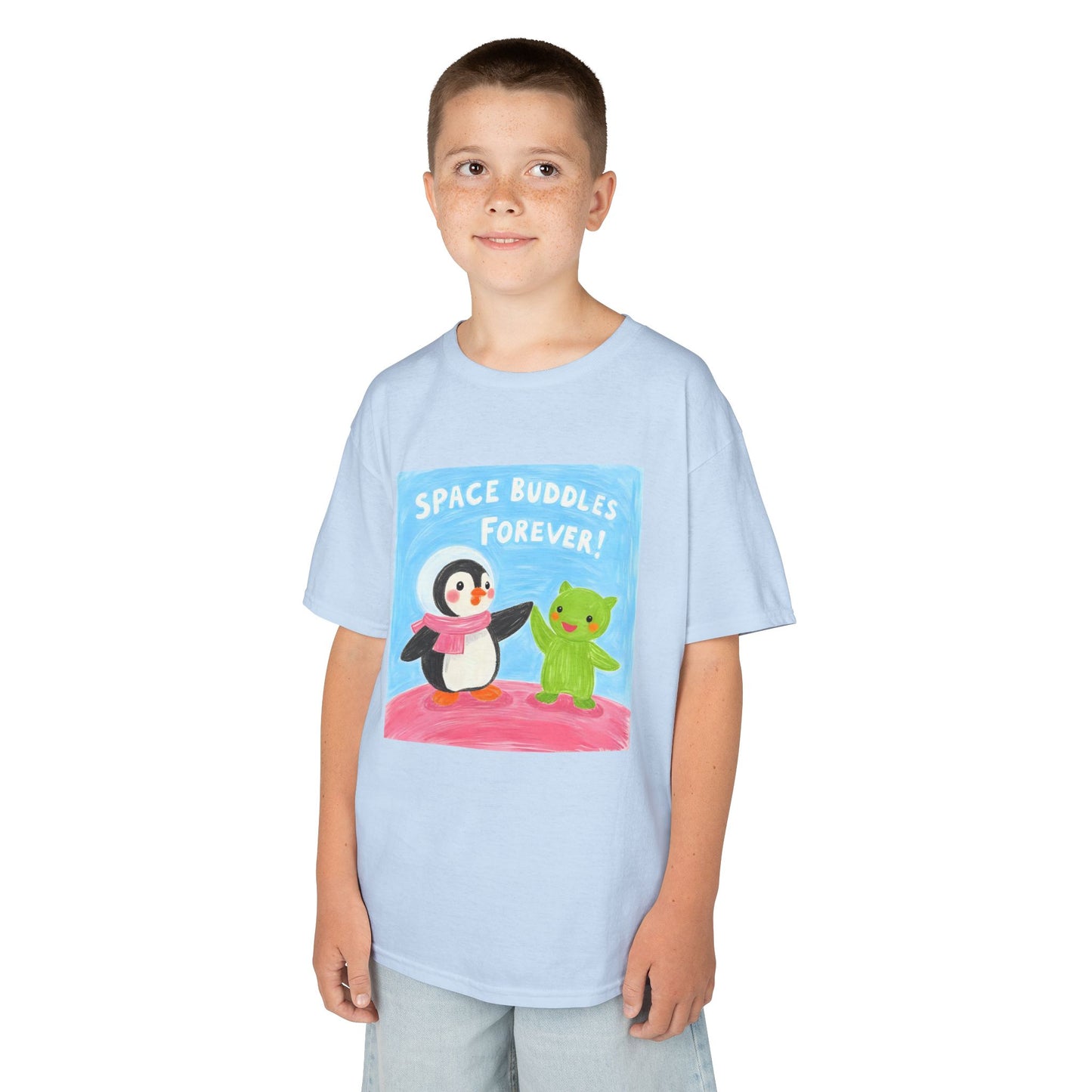 WORNWORD Kids Mid-Weight Tee - Penguin "Space Buddies Forever!"