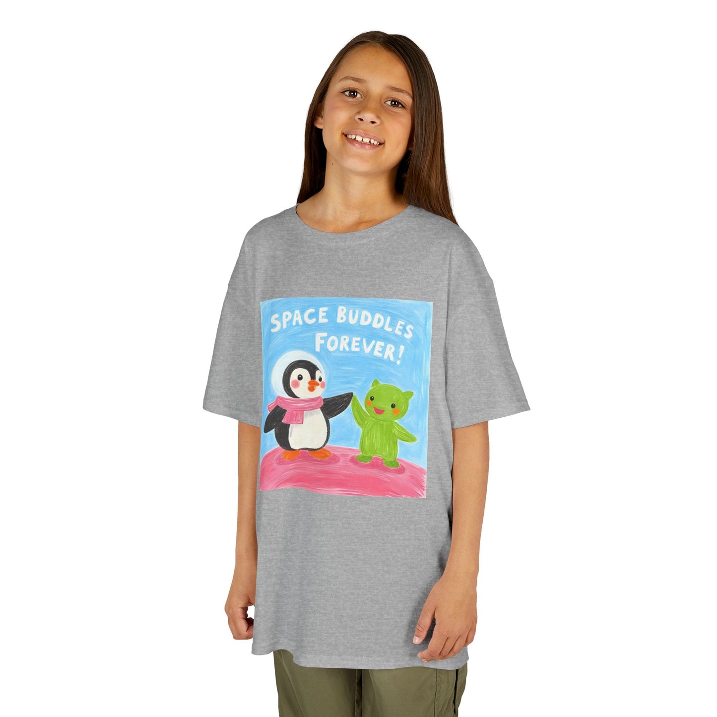 WORNWORD Kids Mid-Weight Tee - Penguin "Space Buddies Forever!"