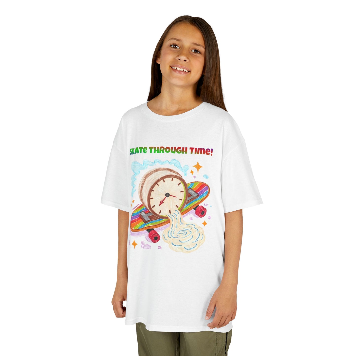 WORNWORD Kids Mid-Weight Tee - Melting Clock “Skate Through Time!”