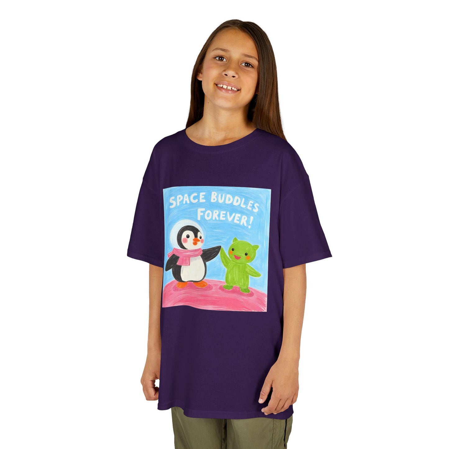 WORNWORD Kids Mid-Weight Tee - Penguin "Space Buddies Forever!"
