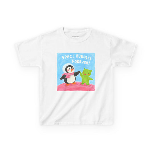 WORNWORD Kids Mid-Weight Tee - Penguin "Space Buddies Forever!"