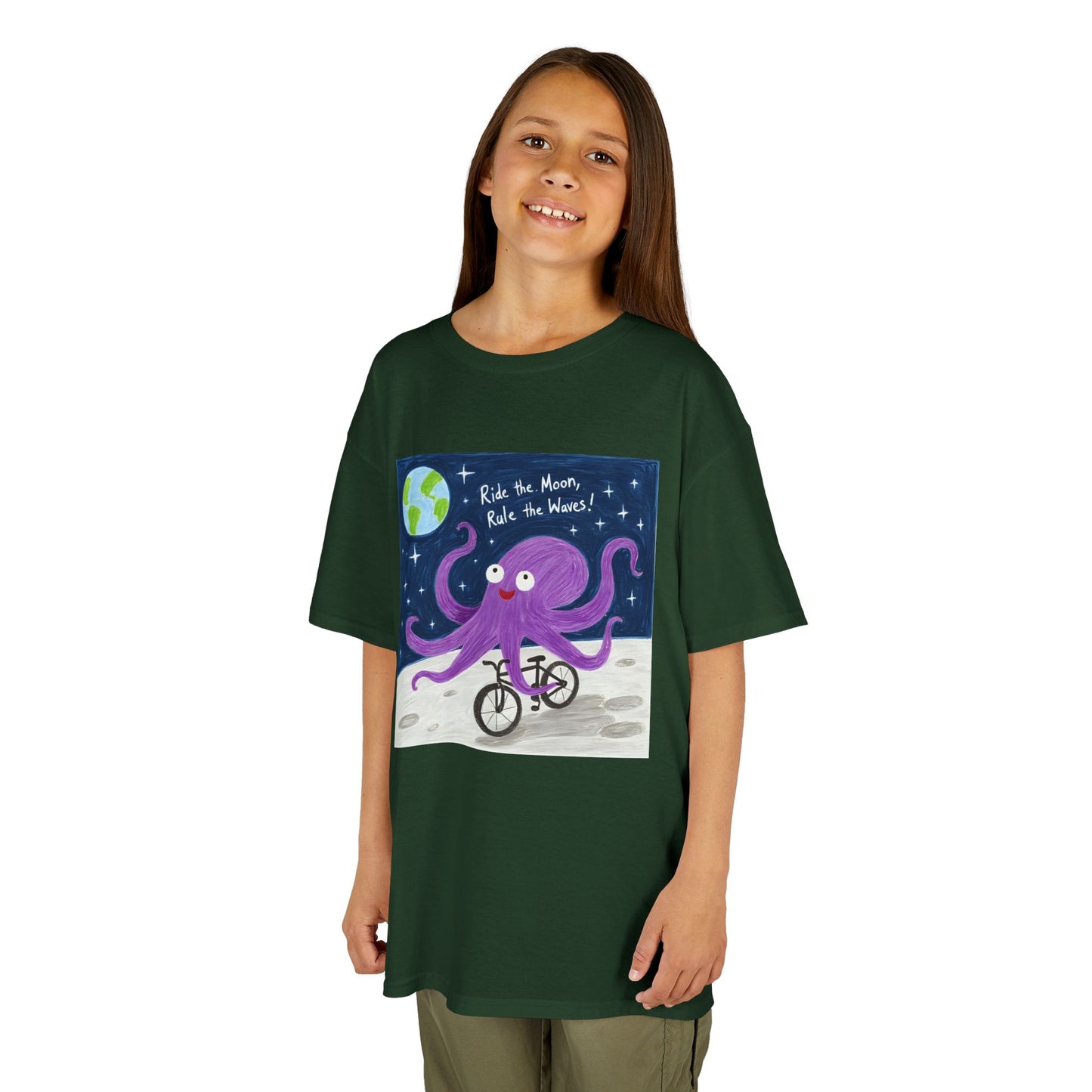 WORNWORD Kids Mid-Weight Tee - Octopus "Ride the Moon. Rule the Waves!"