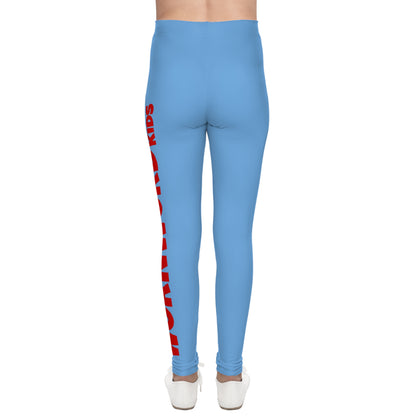 WORNWORD Kids™ ColorVibeZ™ Youth Leggings - Blue with Red Script