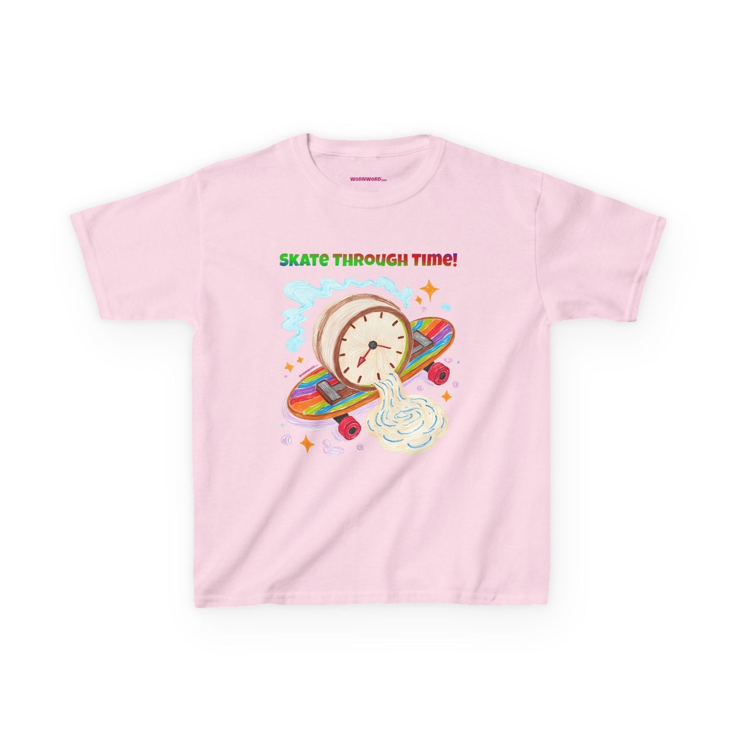 WORNWORD Kids Mid-Weight Tee - Melting Clock “Skate Through Time!”