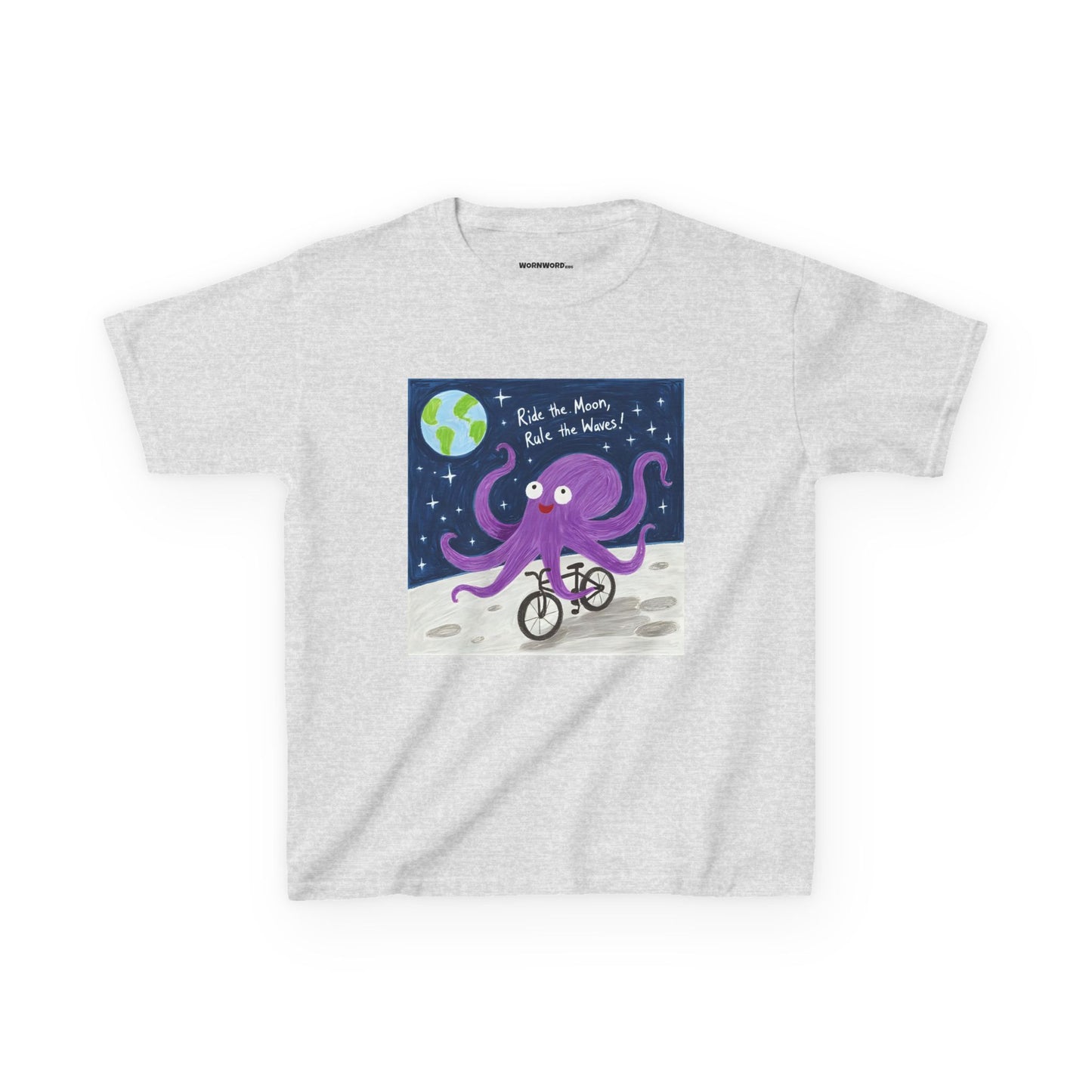 WORNWORD Kids Mid-Weight Tee - Octopus "Ride the Moon. Rule the Waves!"