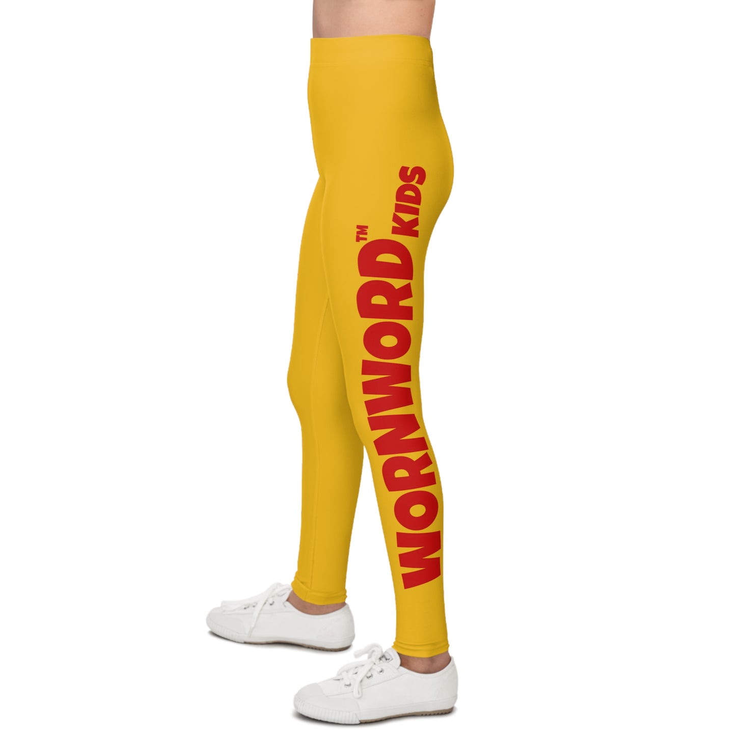 WORNWORD Kids™ ColorVibeZ™ Youth Leggings - Yellow with Red Script