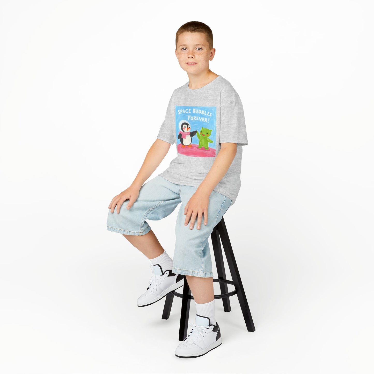 WORNWORD Kids Mid-Weight Tee - Penguin "Space Buddies Forever!"