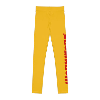 WORNWORD Kids™ ColorVibeZ™ Youth Leggings - Yellow with Red Script