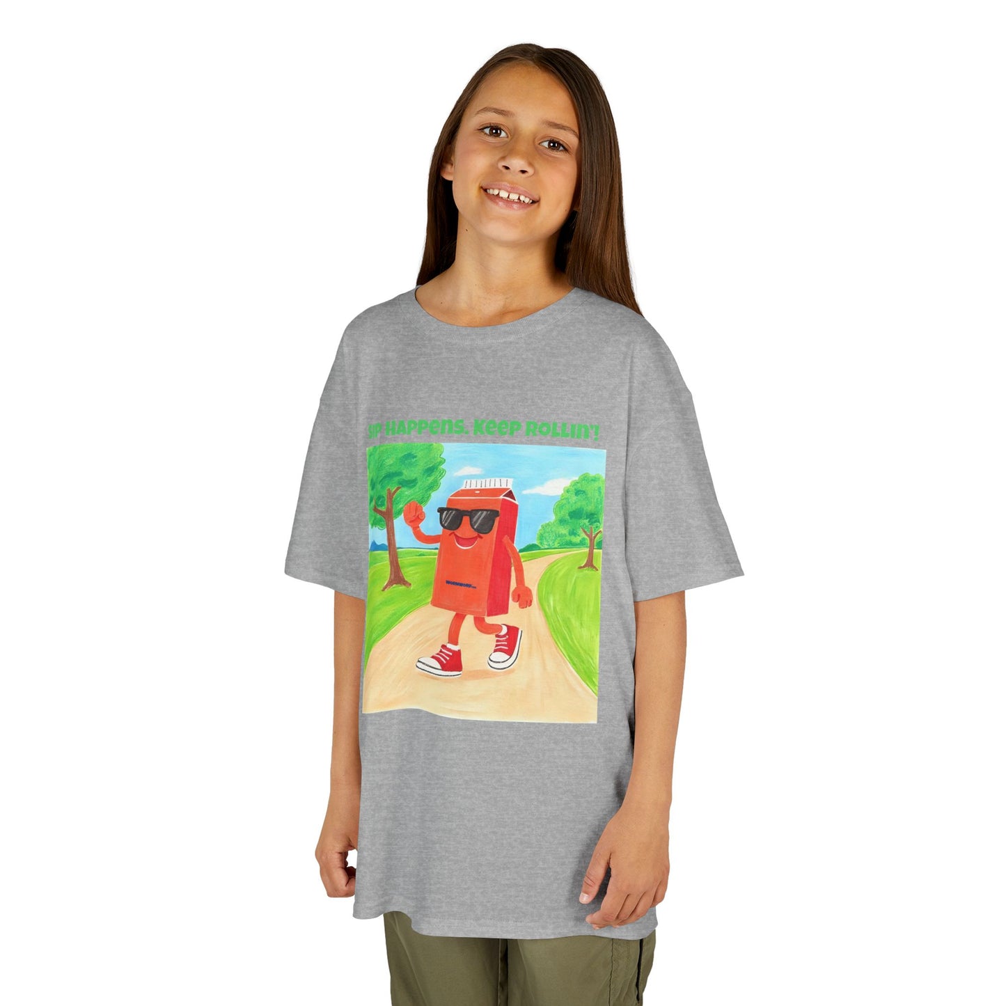 WORNWORD Kids Mid-Weight Tee - Walking Juice Box “Sip Happens. Keep Rollin’!