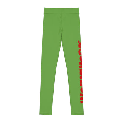 WORNWORD Kids™ ColorVibeZ™ Youth Leggings - Green with Red Script