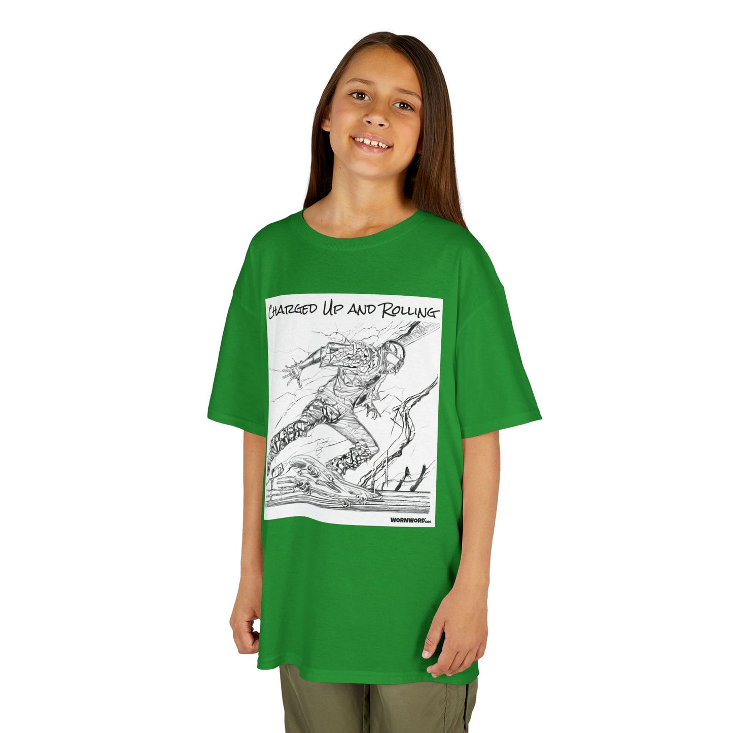 WORNWORD Kids™ Youth Mid-Weight Tee - Lightning Bolt "Charged Up and Rolling!"