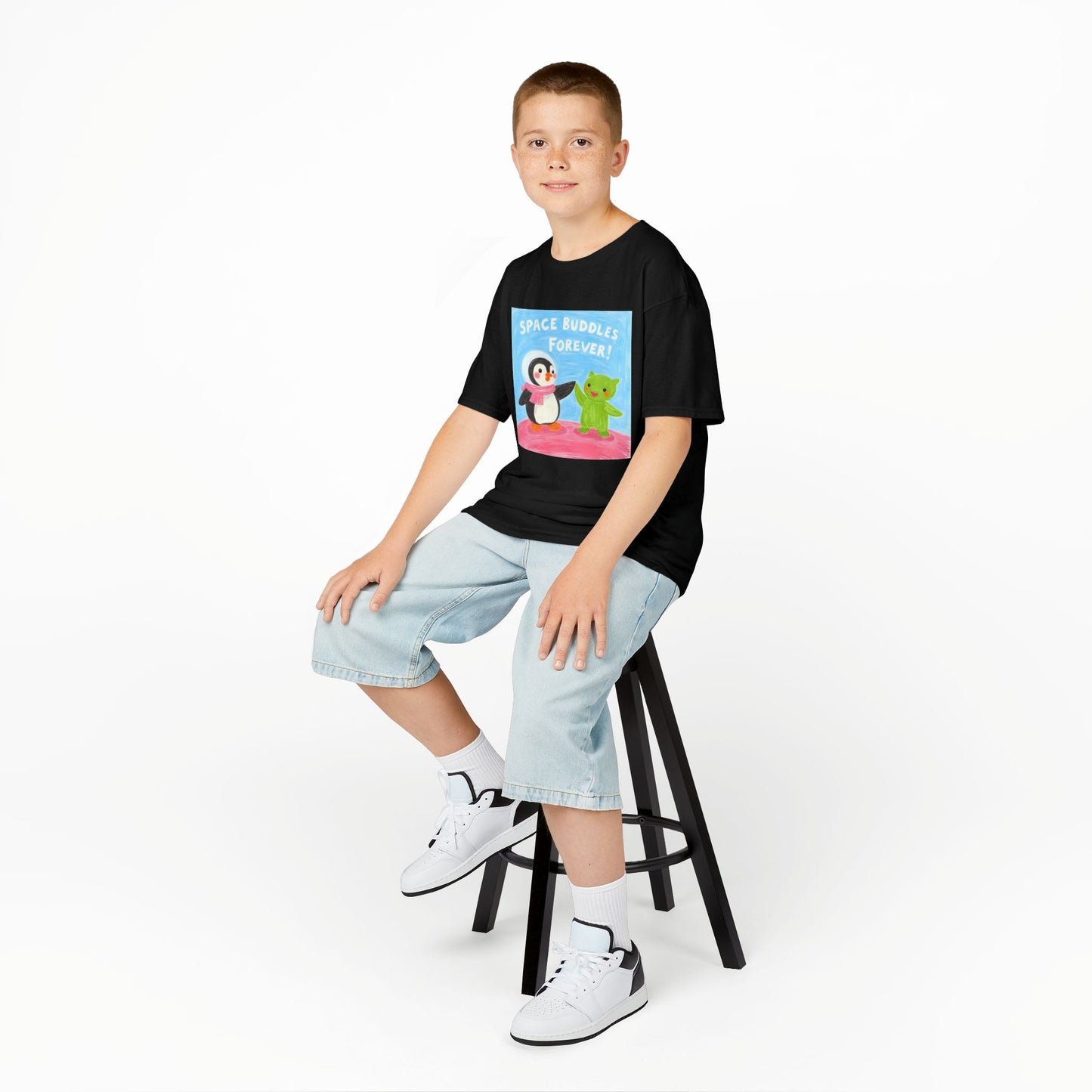 WORNWORD Kids Mid-Weight Tee - Penguin "Space Buddies Forever!"