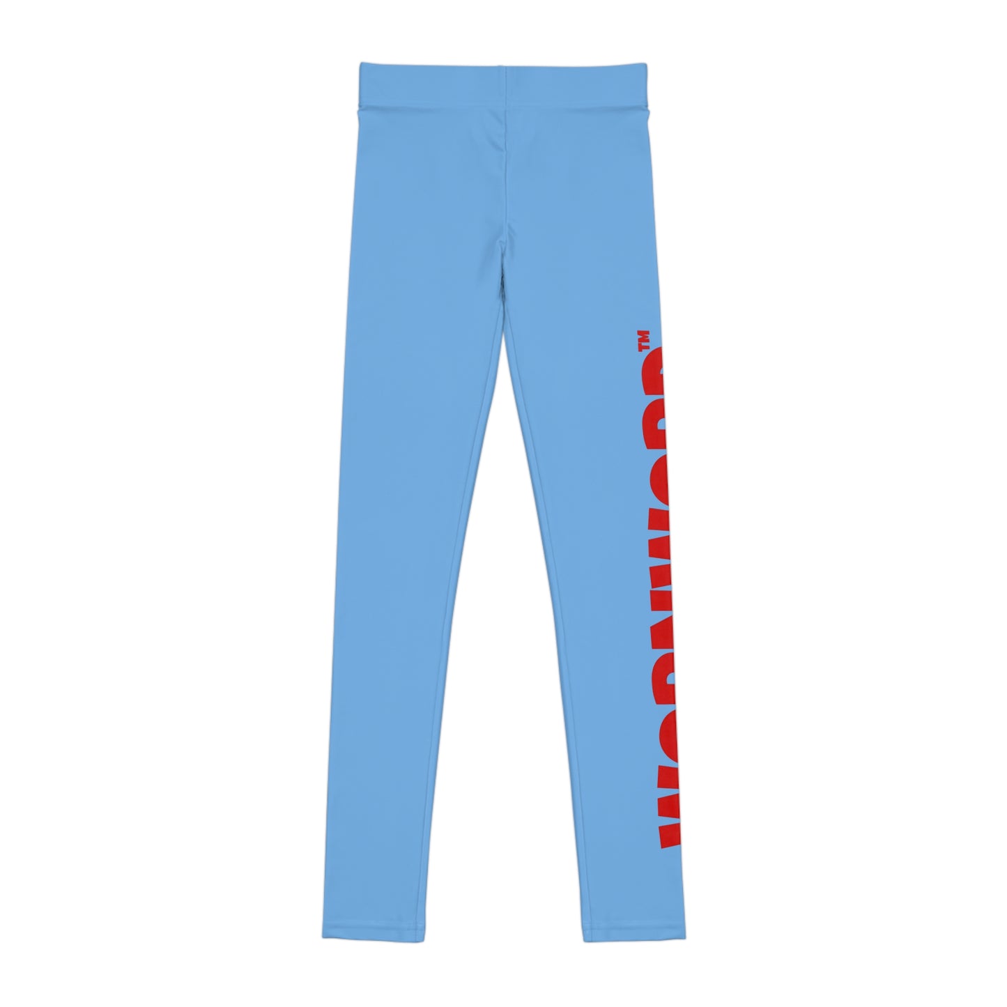 WORNWORD Kids™ ColorVibeZ™ Youth Leggings - Blue with Red Script