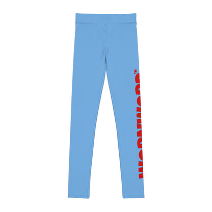 WORNWORD Kids™ ColorVibeZ™ Youth Leggings - Blue with Red Script