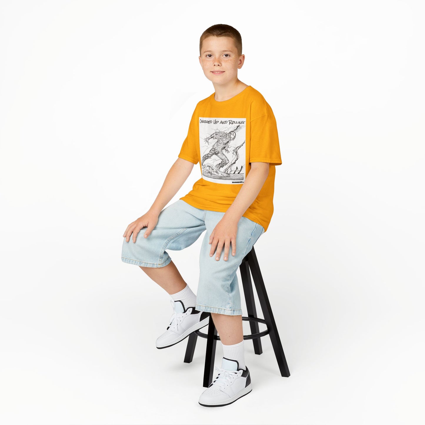 WORNWORD Kids™ Youth Mid-Weight Tee - Lightning Bolt "Charged Up and Rolling!"