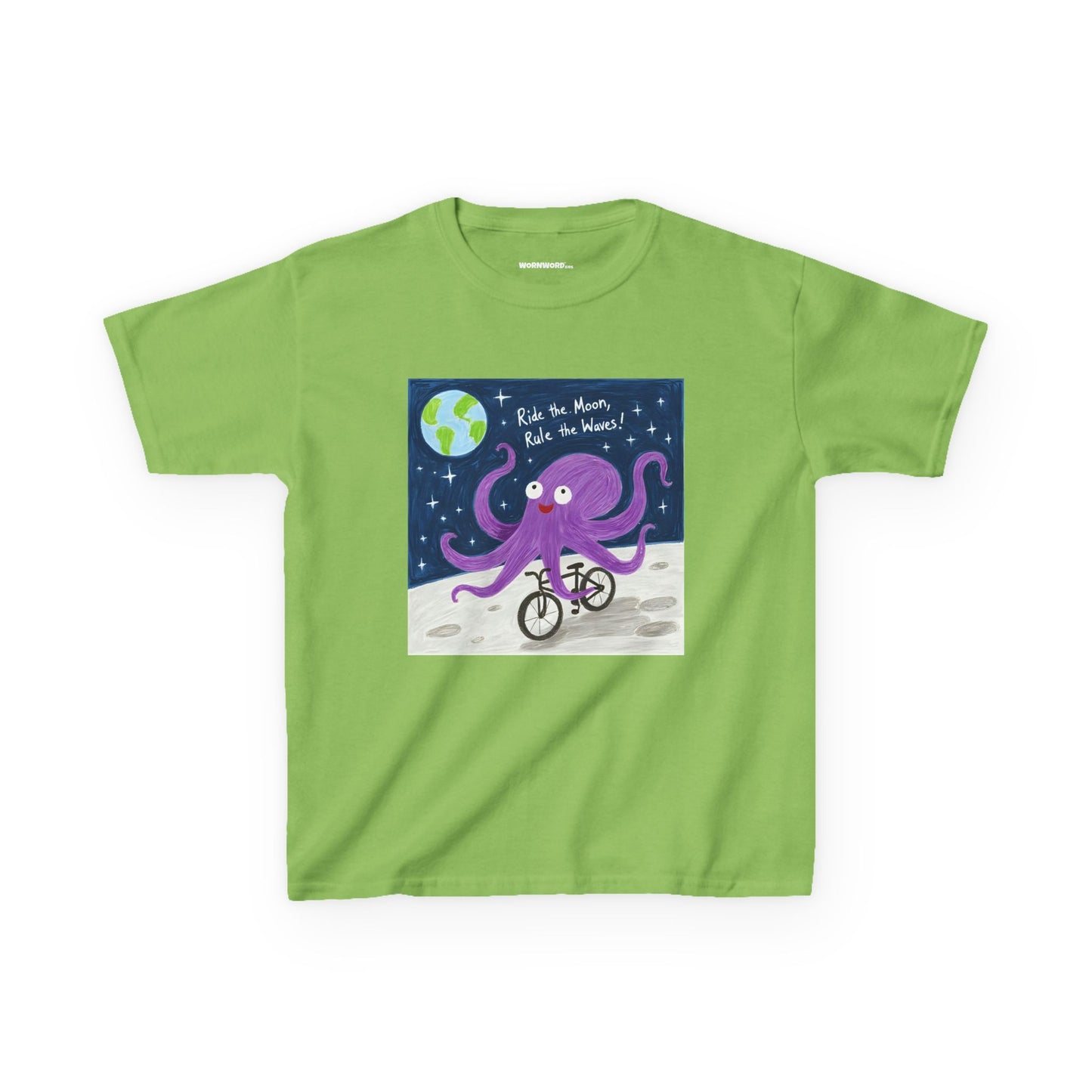 WORNWORD Kids Mid-Weight Tee - Octopus "Ride the Moon. Rule the Waves!"
