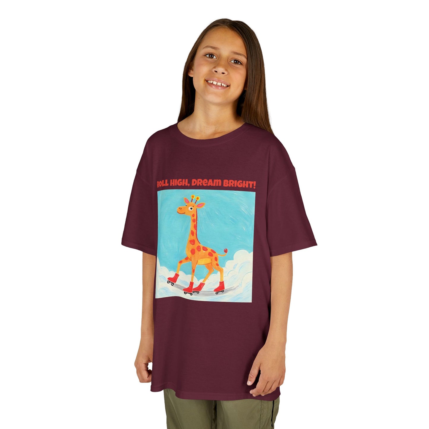 WORNWORD Kids Mid-Weight Tee - Giraffe "Roll High. Dream Bright!"