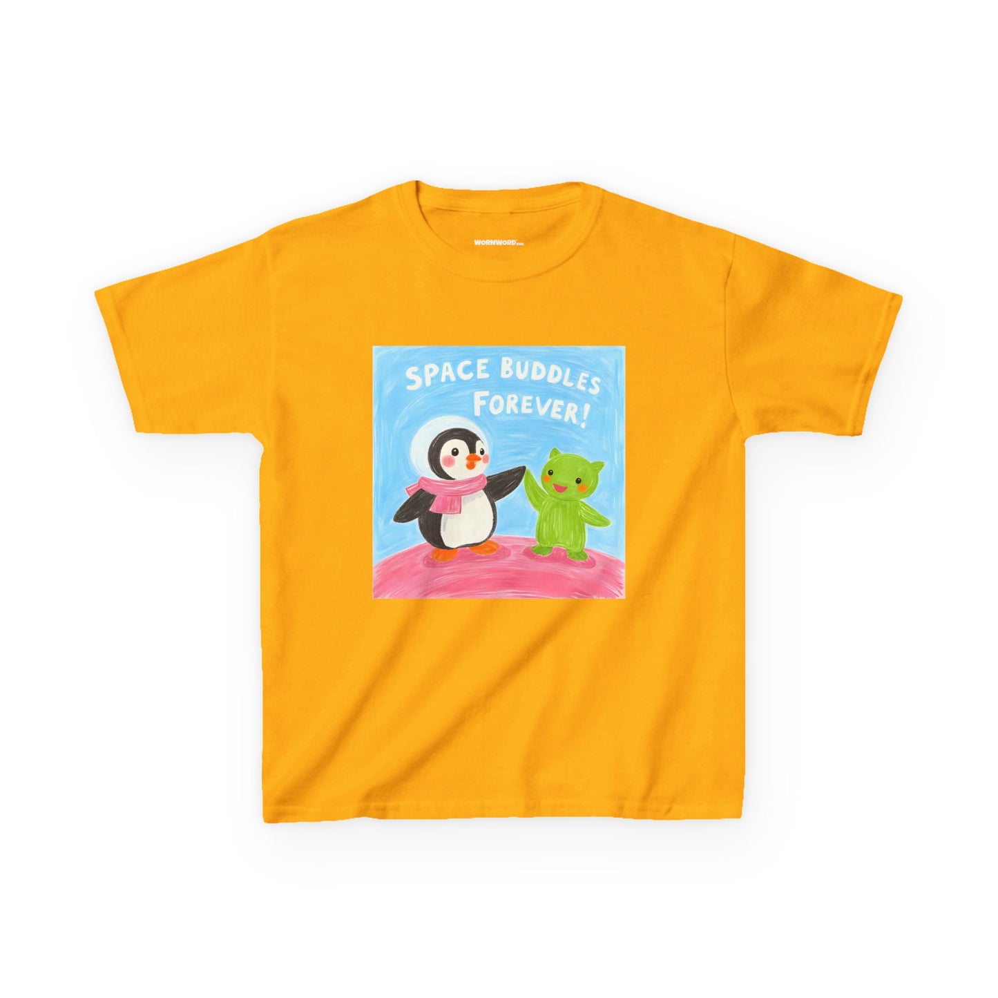 WORNWORD Kids Mid-Weight Tee - Penguin "Space Buddies Forever!"