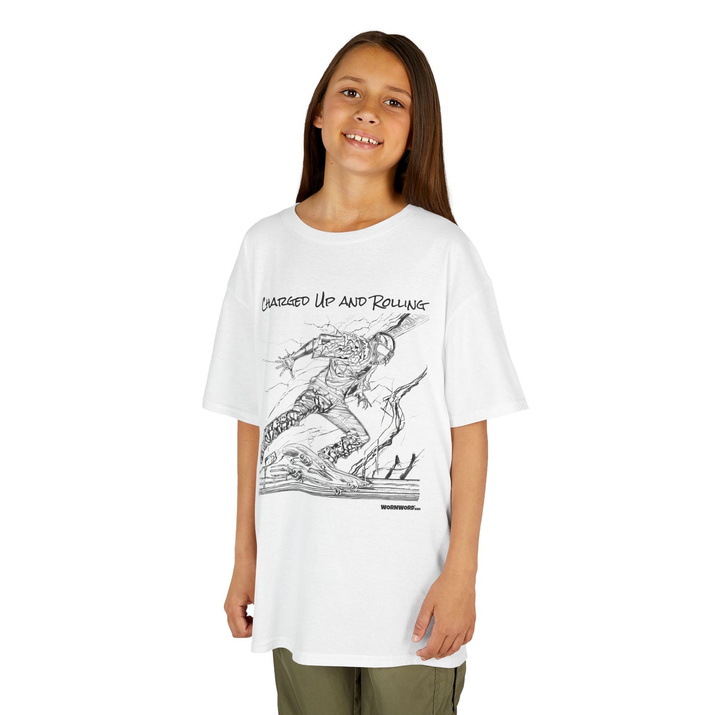 WORNWORD Kids™ Youth Mid-Weight Tee - Lightning Bolt "Charged Up and Rolling!"