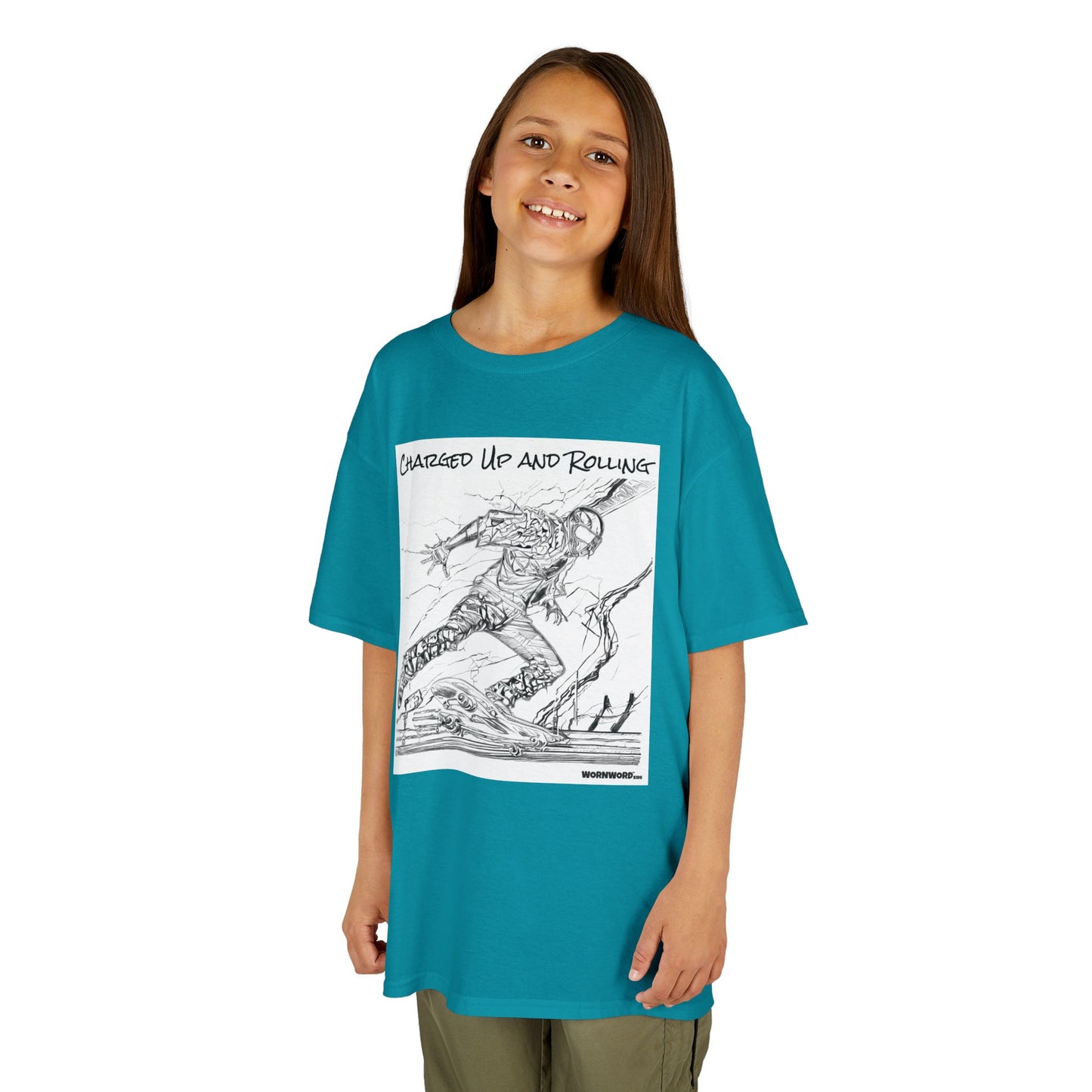 WORNWORD Kids™ Youth Mid-Weight Tee - Lightning Bolt "Charged Up and Rolling!"