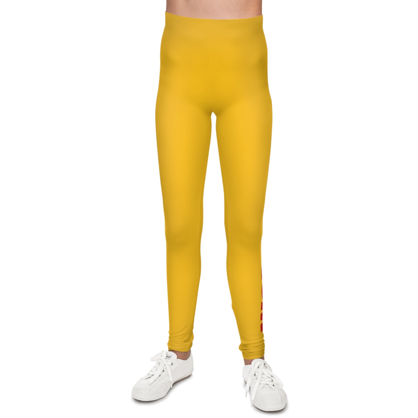 WORNWORD Kids™ ColorVibeZ™ Youth Leggings - Yellow with Red Script
