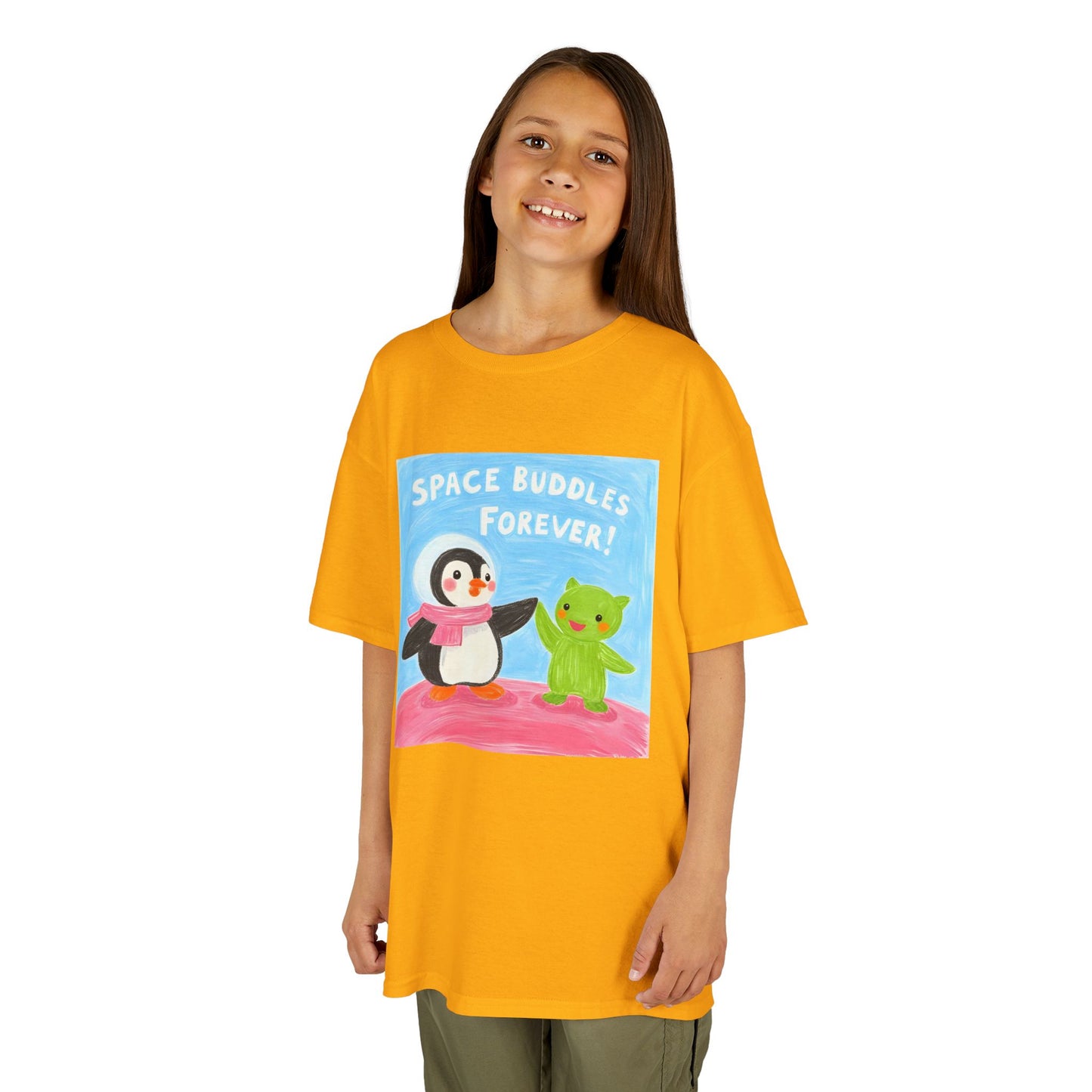 WORNWORD Kids Mid-Weight Tee - Penguin "Space Buddies Forever!"