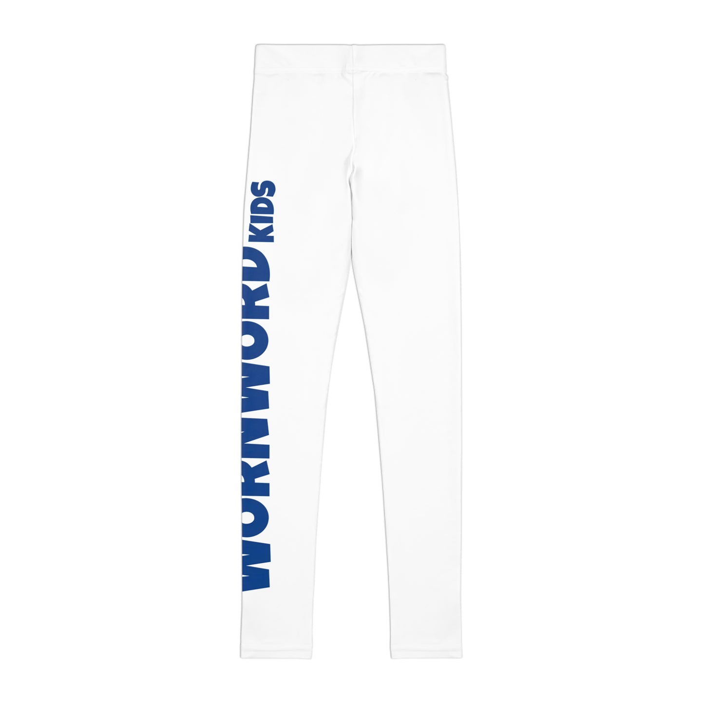 WORNWORD Kids™ ColorVibeZ™ Youth Leggings - White with Blue Script