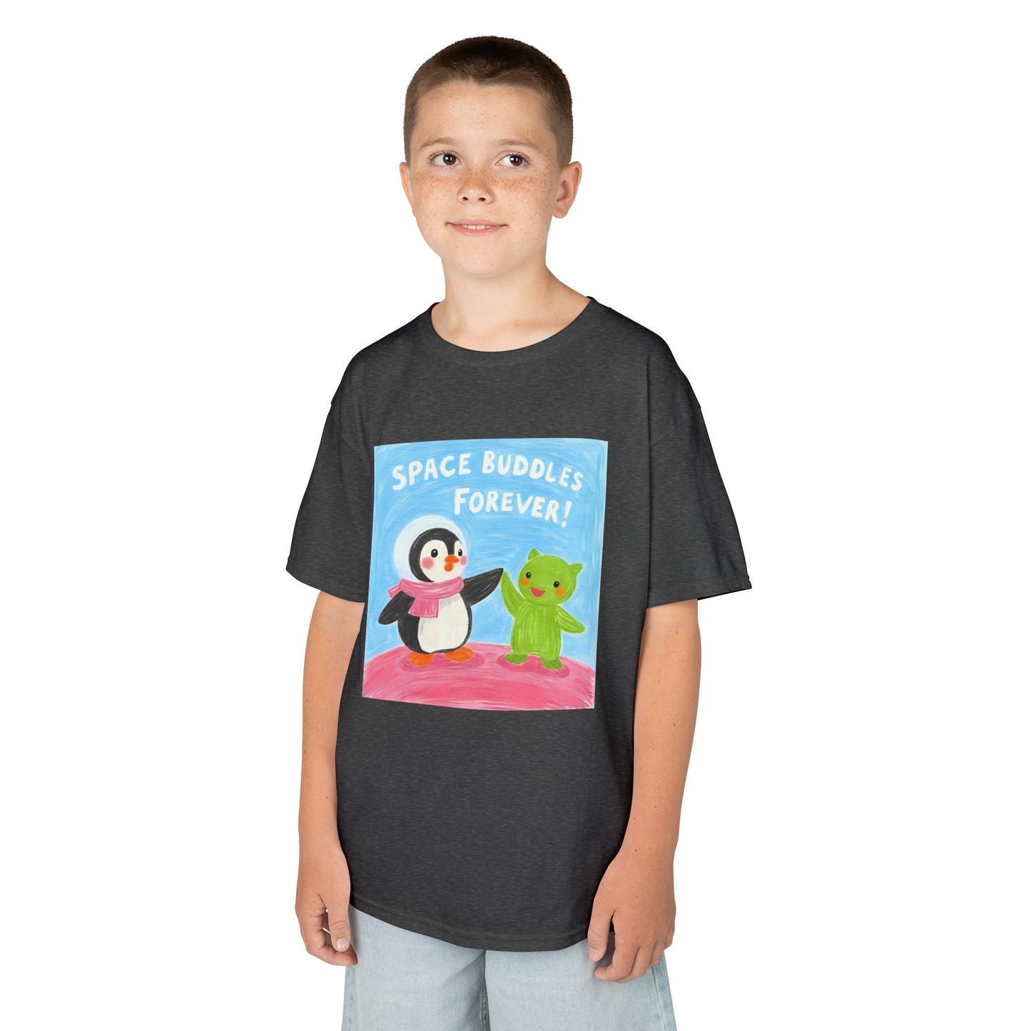 WORNWORD Kids Mid-Weight Tee - Penguin "Space Buddies Forever!"