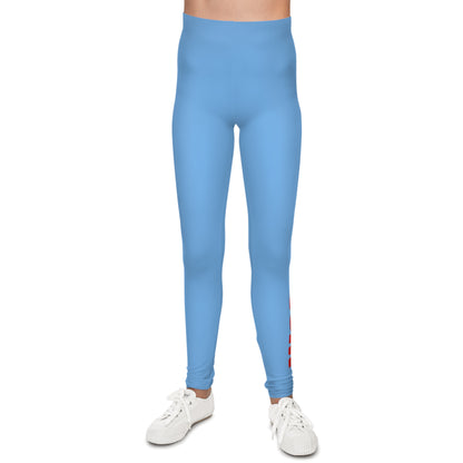 WORNWORD Kids™ ColorVibeZ™ Youth Leggings - Blue with Red Script