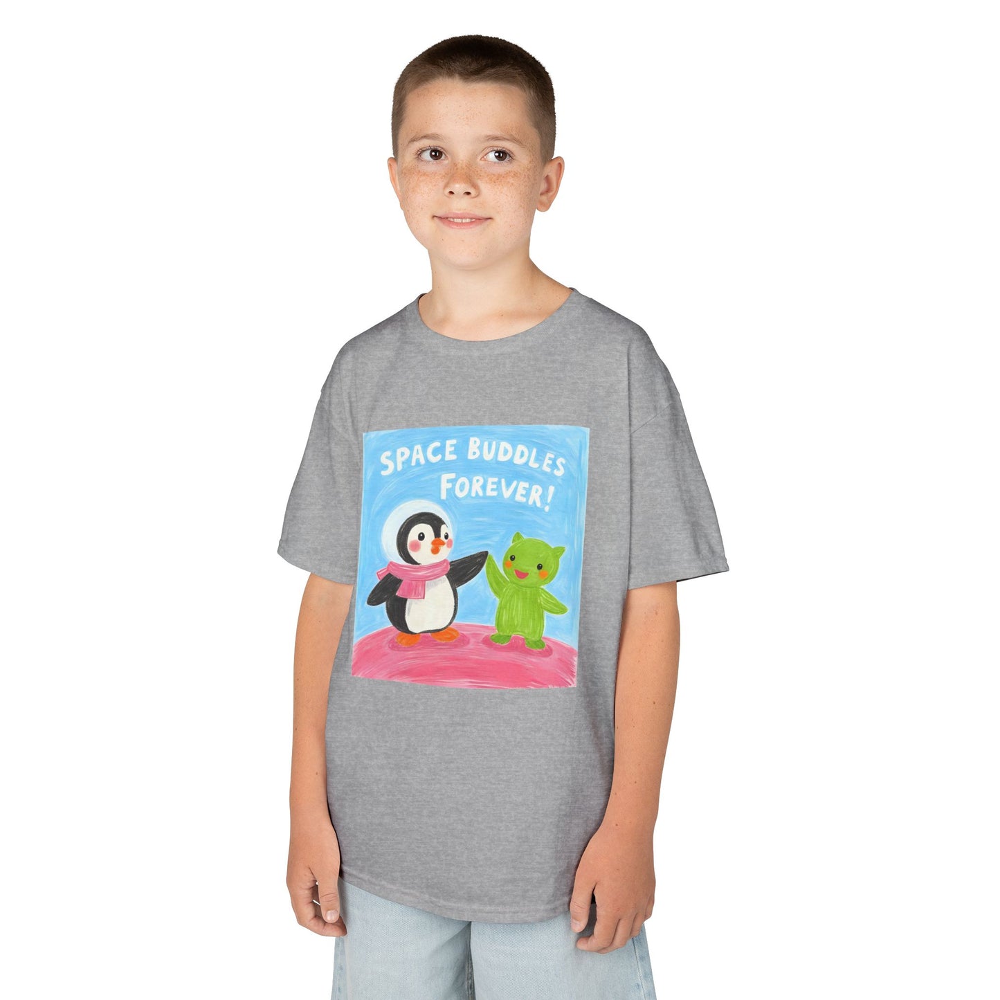 WORNWORD Kids Mid-Weight Tee - Penguin "Space Buddies Forever!"