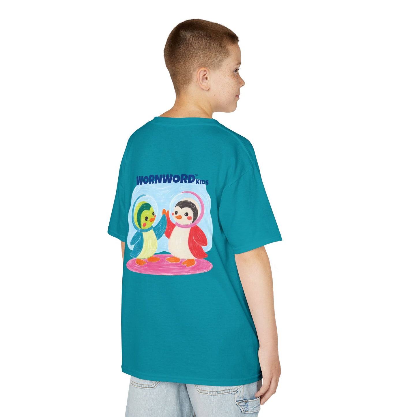WORNWORD Kids Mid-Weight Tee - Penguin "Space Buddies Forever!"