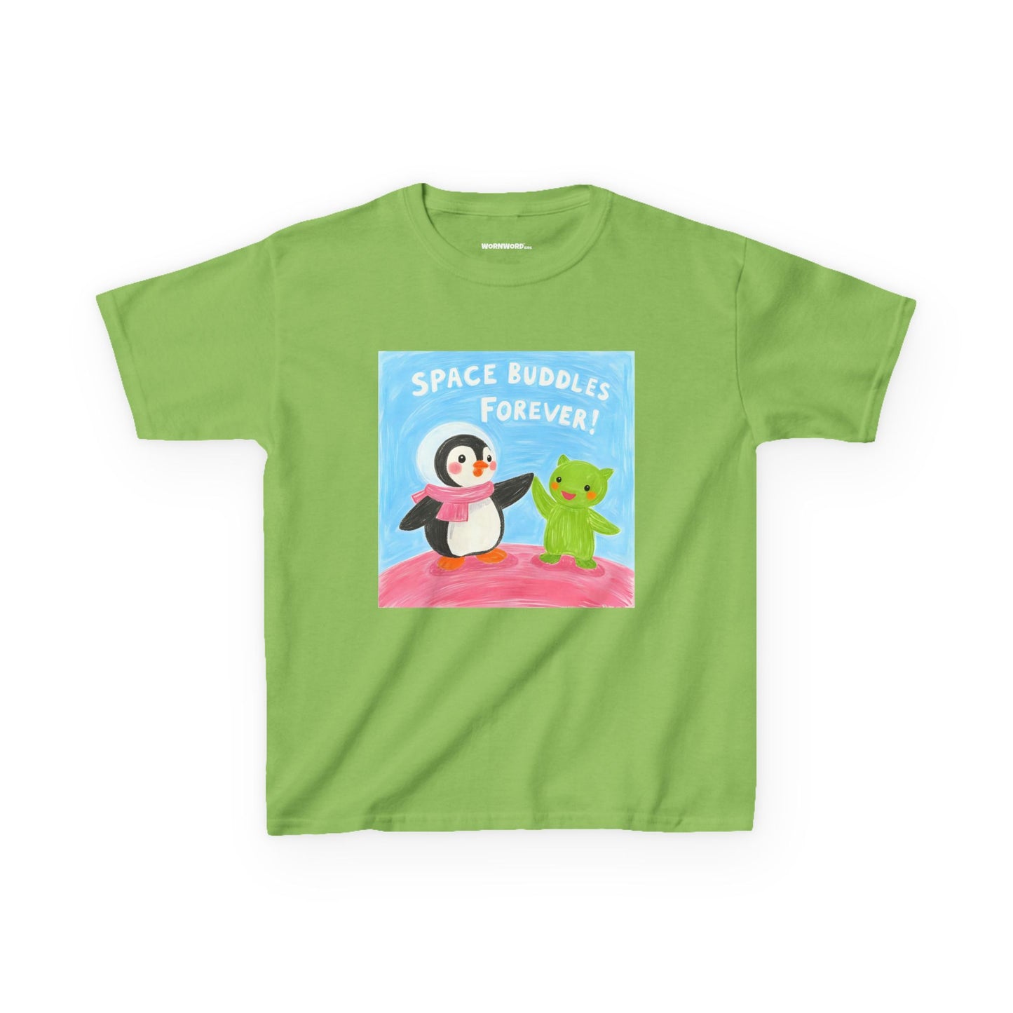 WORNWORD Kids Mid-Weight Tee - Penguin "Space Buddies Forever!"