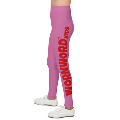 WORNWORD Kids™ ColorVibeZ™ Youth Leggings - Pink with Red Script